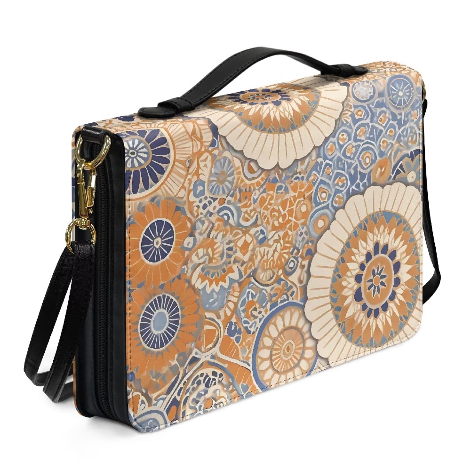 Kuiaobaty Ethnic Mandala Floral Print Bible Tote Bag for Women Geometric Flower Faux Leather Church Bible Book Cover with Phone Pocket, Christian Gift — image 1