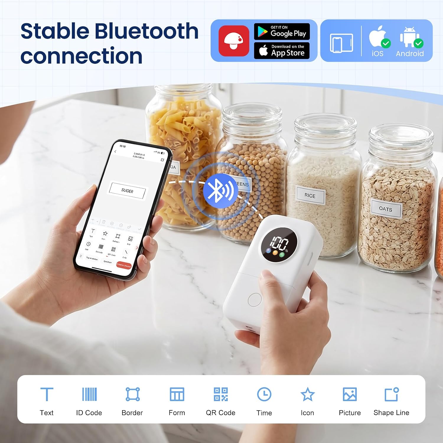 Phomemo Label Maker Machine with 5 Tapes, 2026 Upgraded D30D Smart Screen Mini Bluetooth Label Maker, Small Labeler Rechargeable for Home Office School Organization, Multiple Template Font for Crafter
