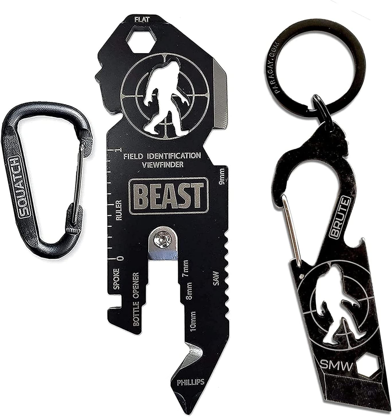 The B.R.U.T.E. - Bigfoot Themed Recreational Utility Tool (BRUTE), Great Multitool Gift for Bigfoot or Yeti Fans, Keychain Bottle Opener, Carabiner, 1/4" Drive