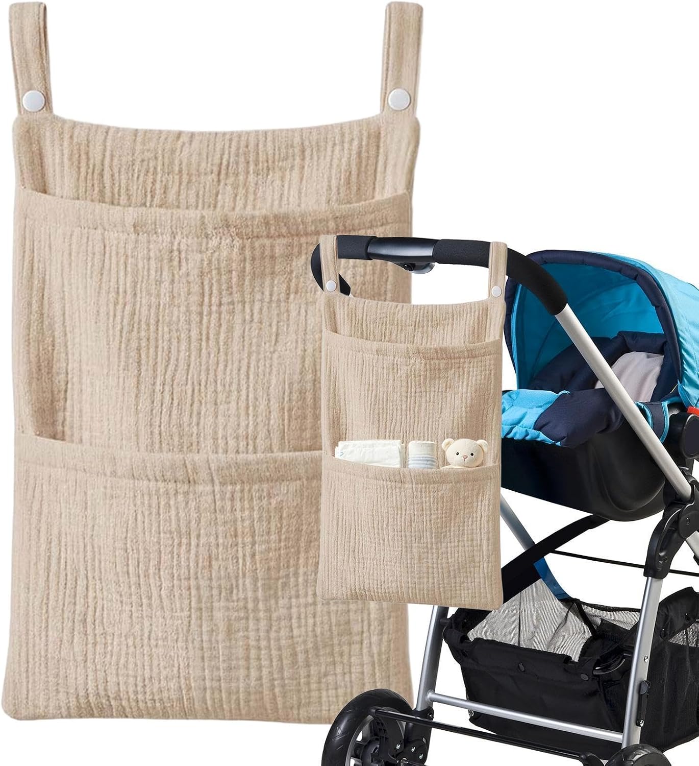 Crib Diaper Organizer Bag – Cotton Washable Large Capacity Bedside Bag