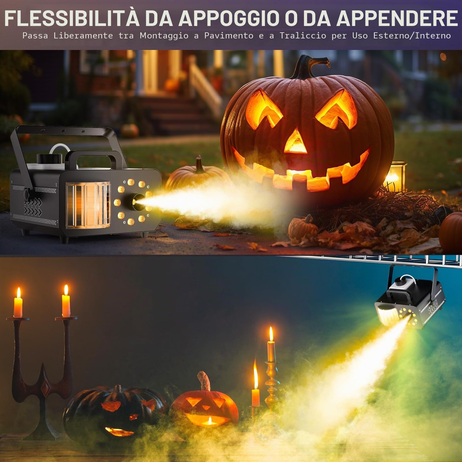 Macchina per il fumo da 1200 W, con effetto magico a sfera e 9 LED RGB, 4 modalità dinamiche + 14 colori ambientali statici, telecomando senza fili, per DJ, Halloween, eventi sul palcoscenico