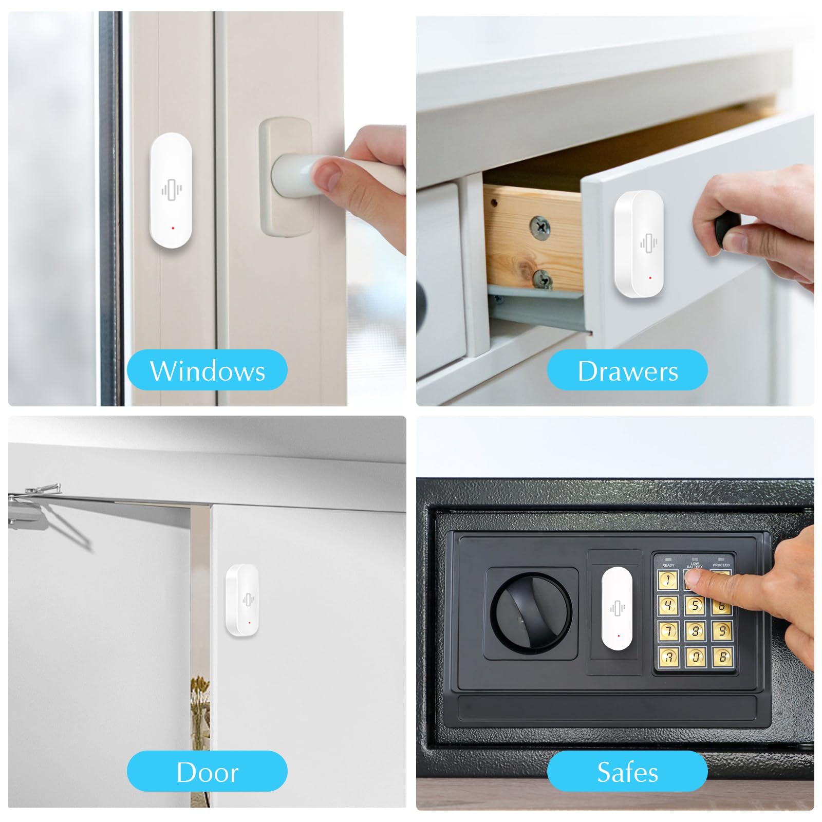 Sensore di vibrazione WiFi, sensori di allarme per finestre intelligenti, Tuya APP riceve notifiche da remoto con sensibilità regolabile, per allarme per porte di sicurezza finestre