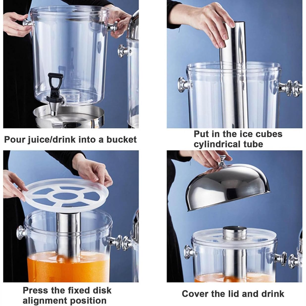 Dispenser per Bevande Succhi,Macchina Commerciale per Succhi Caldi E Freddi 16L/24L,Dispenser per Acqua per Bevande in Acciaio Inos per Succhi Di Tè,Limonata,Caffè Freddo,Cocktail,DoubleHead16L-Gold