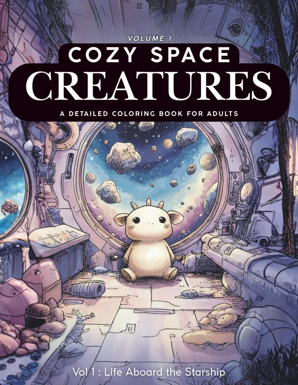 Cozy Space Creatures: A Detailed Coloring Book for Adults Featuring Whimsical Animals in Dreamlike Space Worlds