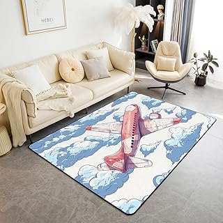 Erosebridal Red Airplane Indoor Floor Mat for Children,Watercolor Plane Carpet,Kids Cartoon Aircraft Decorative Rug,Kawaii...