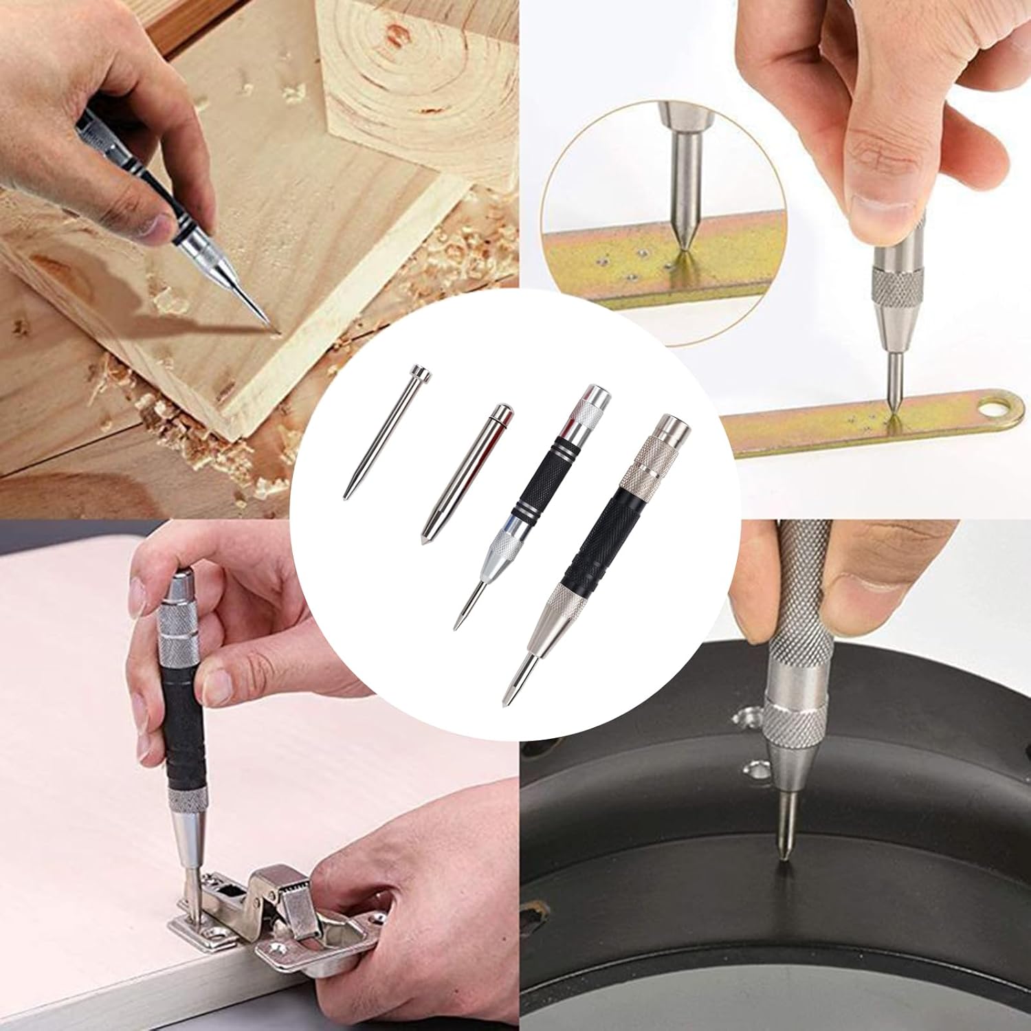 6Pcs Automatic Center Punch, Adjustable Impact Spring Loaded Center Punch for Wood, Metal, Plastic TS/ZXC-01 (4+6inch)