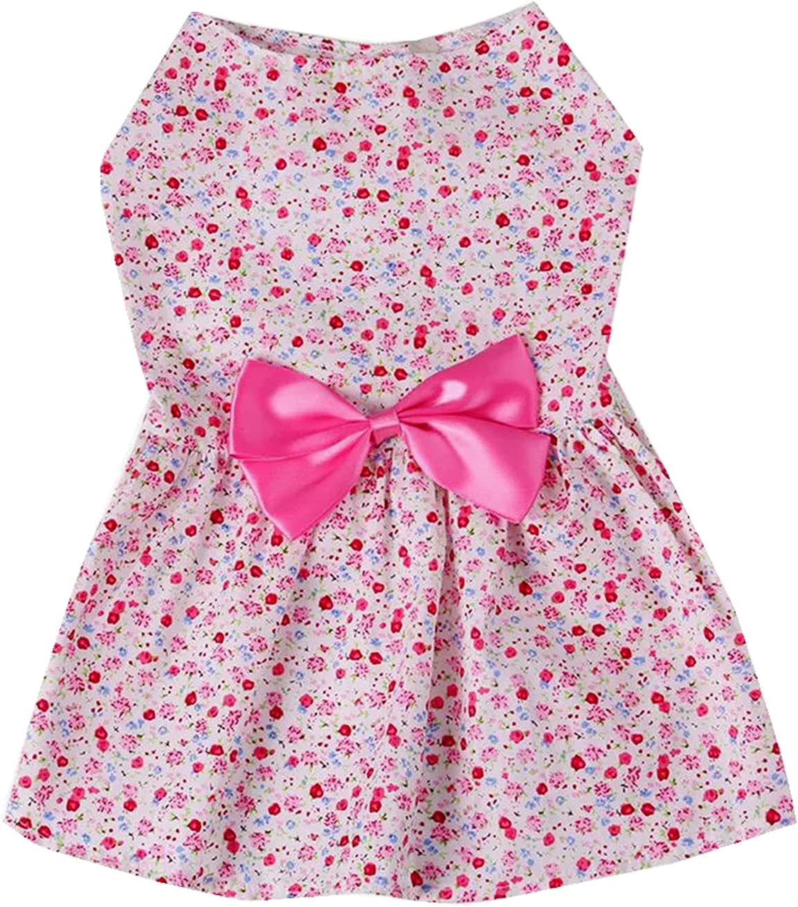 KUTKUT Lovely Floral Small Pet Frock | Ribbon Skirt for Small Girl Dogs & Cats | Summer Clothing for ShishTzu, Lhasa Apso, Bichon etc Dog Wedding Dress (Size:XL, Chest : 46cm, Back Length: 41cm)