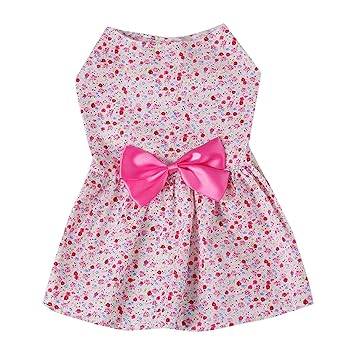 KUTKUT Lovely Floral Small Pet Frock | Ribbon Skirt for Small Dogs | Summer Clothing for ShishTzu, Pug, Pomeranian Dog Wedding Dress (Size:XL, Chest : 46cm, Back Length: 40cm)