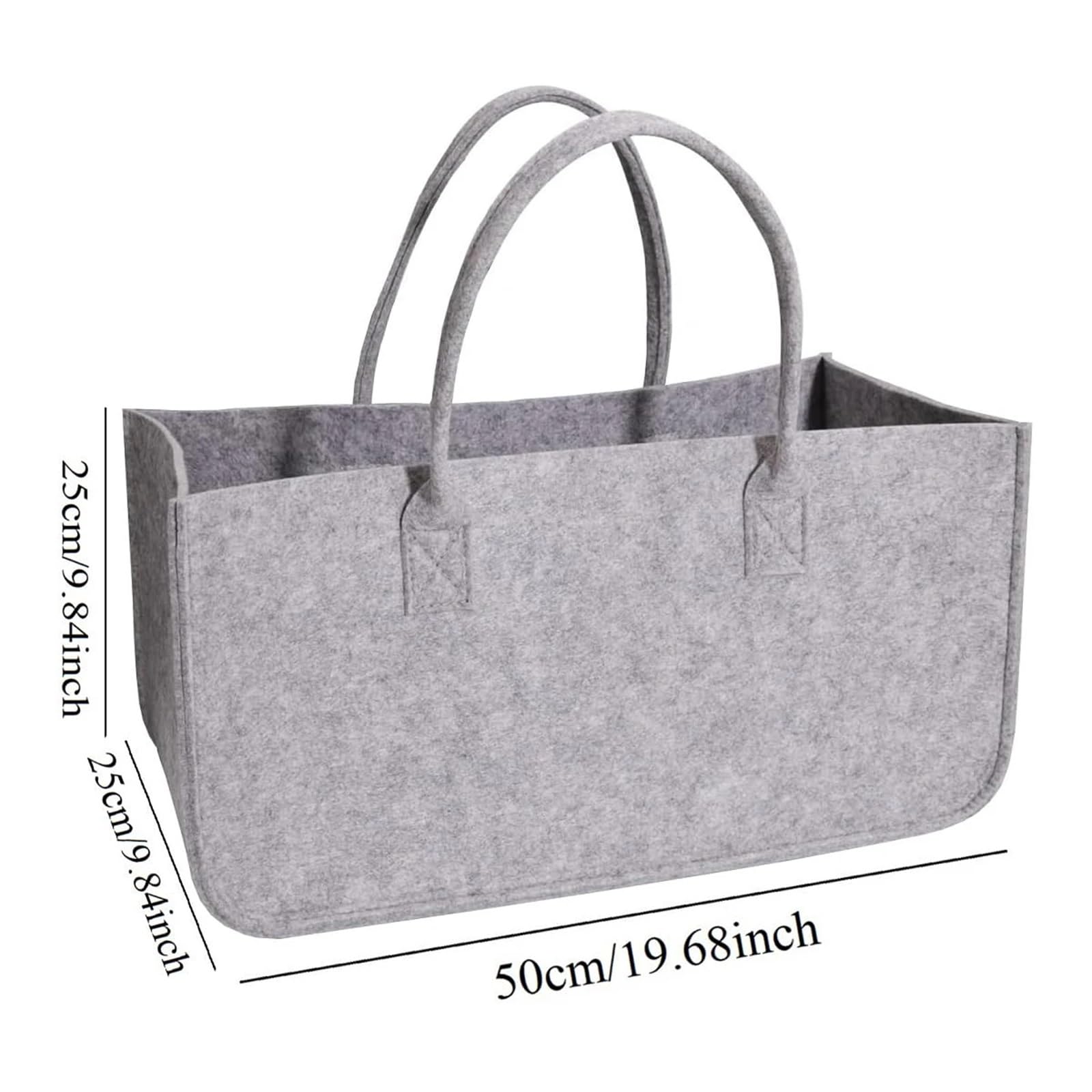 Borsa per legna da ardere per caminetto, Borsa pieghevole for la spesa in feltro for legna da ardere, nera e grigia, 50x25x25 cm(Schwarz)