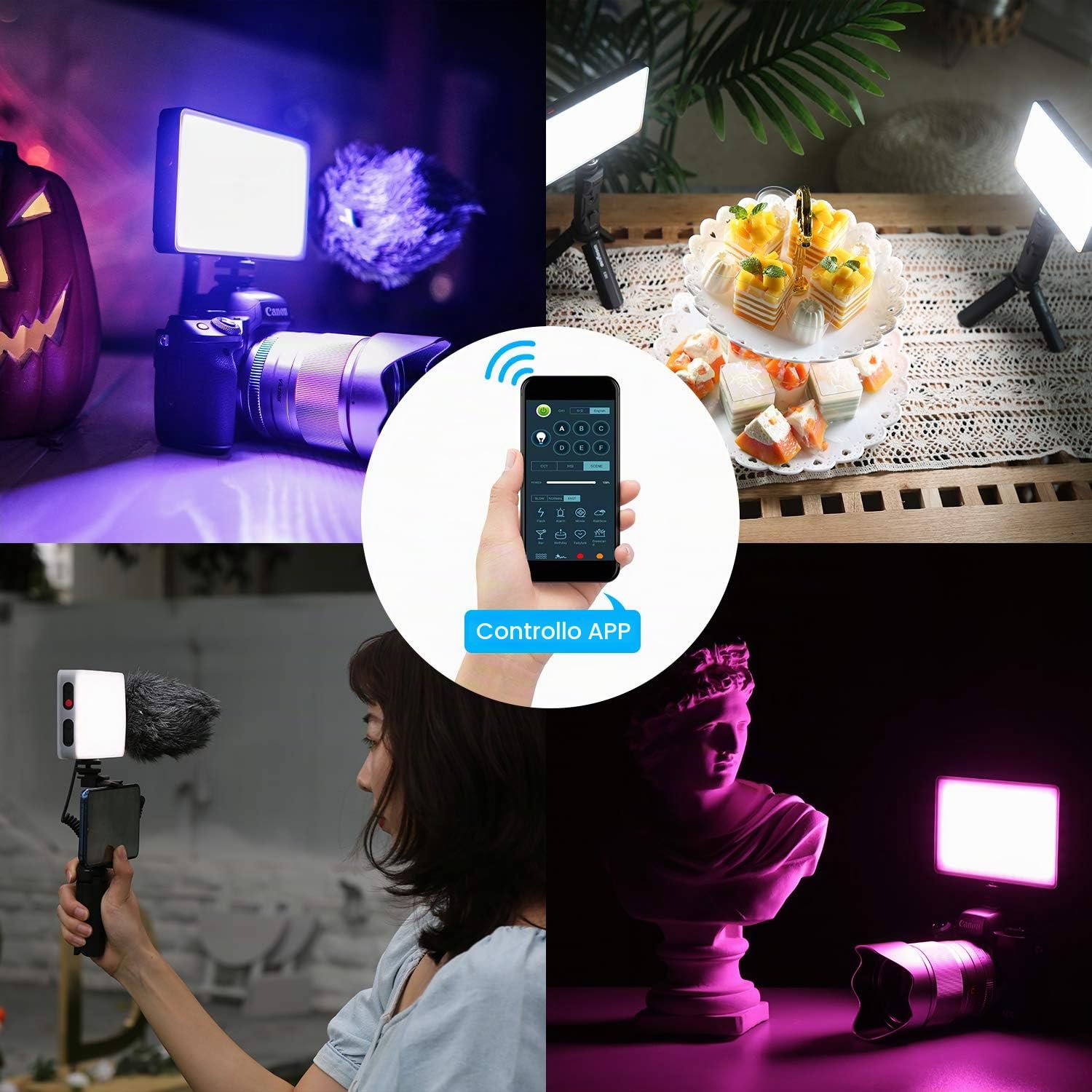 Weeylite RB9 LED Luce Video con batteria integrata,360 ° Pieno di colori,Dimmerabile 2500K-8500K,APP Controllo,Portatile Luce della Fotocamera Pannello per YouTube Vlogging Selfie Conférence