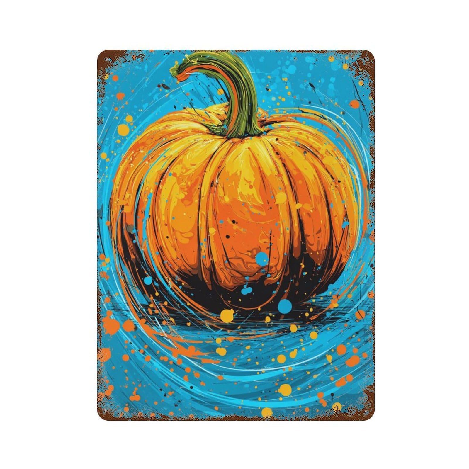 Rustic Tin Plaque with Autumn Pumpkin Art Print Design 15.7"x11.8", for Pub, Kitchen And Man Cave Decor, Old School Wall Decor