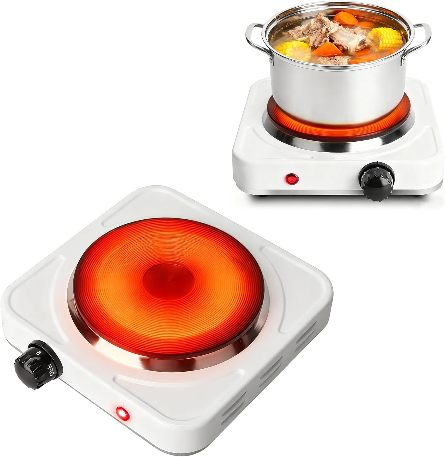 Estufa Eléctrica de 1 Puesto, Placa de Hierro Fundido 1500W con 5 Niveles de Temperatura