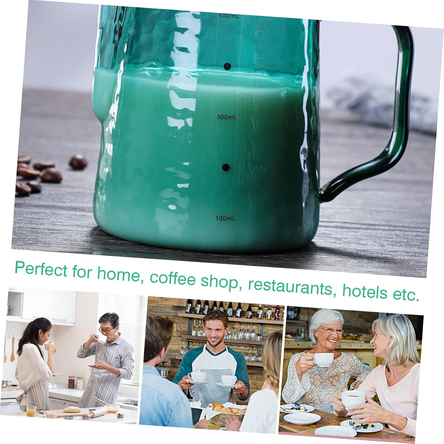 1pc Capacity Glass Coffee Pot Beak Design Ergonomic Handle Heat Resistant Borosilicate Glass for Coffee Milk and Juice Sharing Milk Jug Green