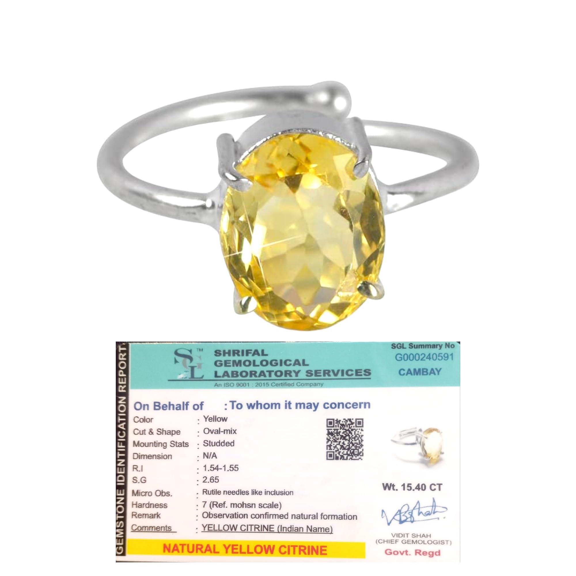 Premium Citrine Diamond-Cut Natural Gemstone Ring AAA Grade Adjustable Lab-Certified Unisex Original Crystal Ring For Success, Prosperity & Wealth