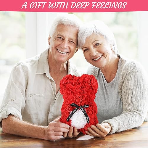 Miniatura 6 de Oso de rosas con caja  Oso de peluche de flores artificiales  El oso de rosas con tarjeta de felicitación regalos del día de San Valentín para ella