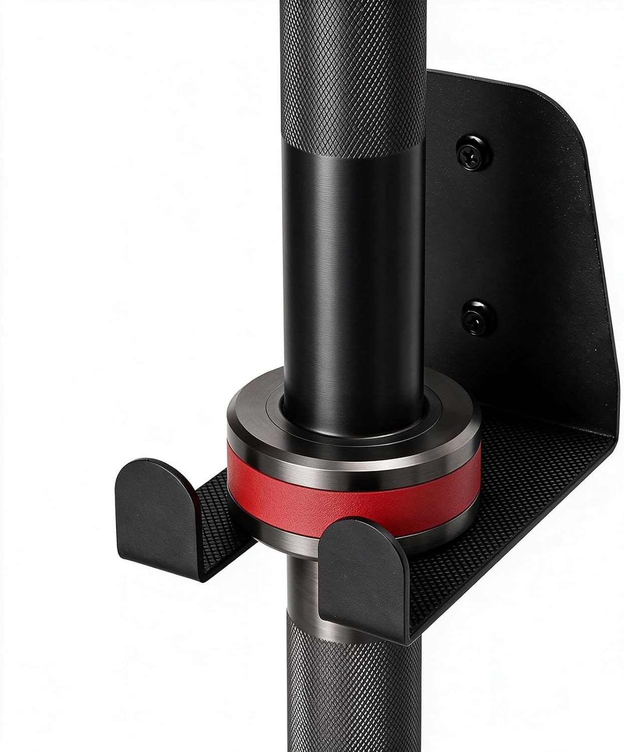 Barbell Wall Holder, Heavy Duty Vertical Barbell Wall Mount with Potrective Pad, Holds Bars Under 33mm, Vertical Barbell Wall Mount Rack,Black Powder Coated,Space Saving Home Gym Accessories