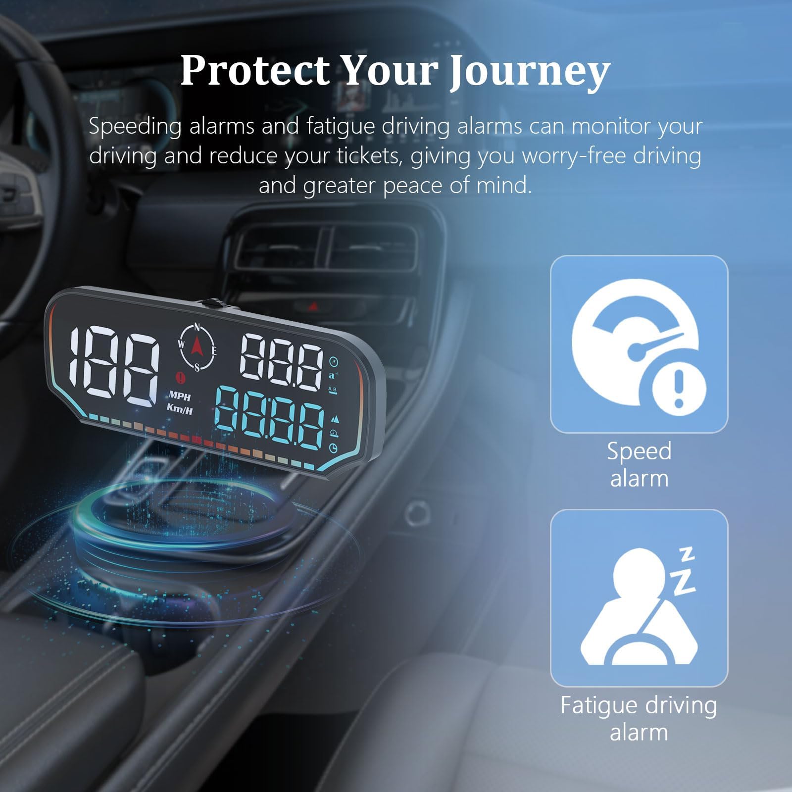 GPS Speedometer, Car Head Up Display, KM/H and MPH, Digital Speedometer Car MPH, with Speed Reminder and Fatigue Driver Reminder, Suitable for All Cars
