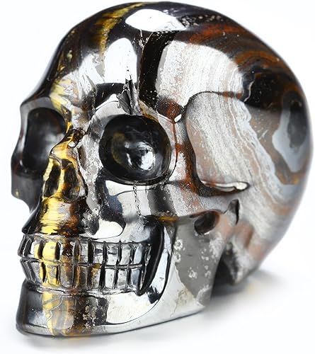 Vista 41 de Skullis 2.0 "Cráneo alienígena de cristal de obsidiana negra, escultura de arte fino de piedras preciosas talladas a mano, estatua de piedra Cráneo