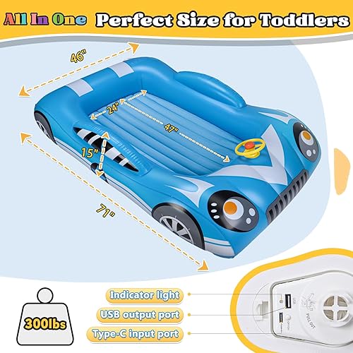 Miniatura 3 de JOSEN Cama inflable de viaje para niños pequeños, cama de viaje inflable con bomba de aire eléctrica integrada, cama portátil para niños pequeños,