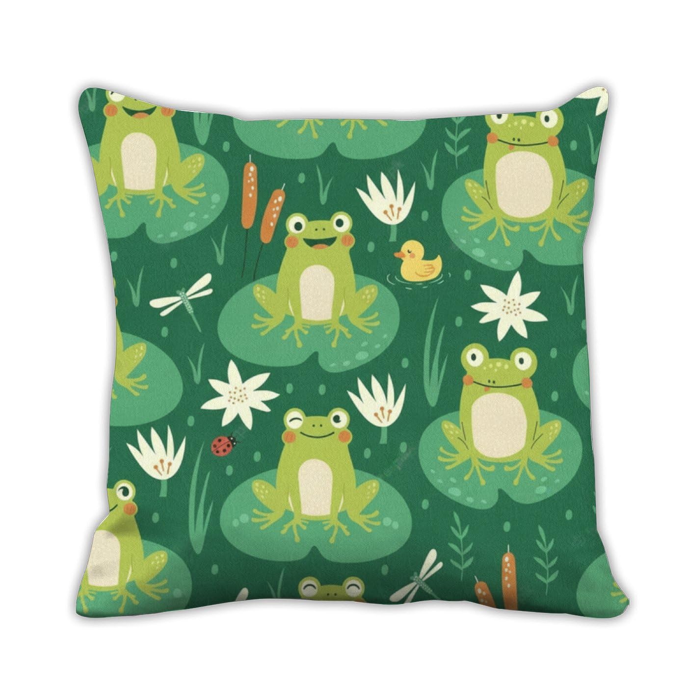 Green Frogs Pond Cushion Covers, Soft Velvet Throw Pillow Cover 45 x 45cm, Forest Green Pillow Cases for Bedroom Bookshelf Living Room Decor, Teacher Gifts Birthday Gift New Home Gift