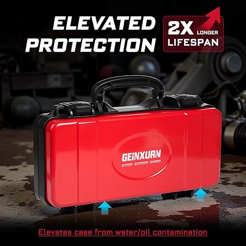 Miniatura 5 de Caja de herramientas roja de 11 pulgadas, estuche de herramientas portátil de acero resistente con pestillo de seguridad y asa para almacenamiento