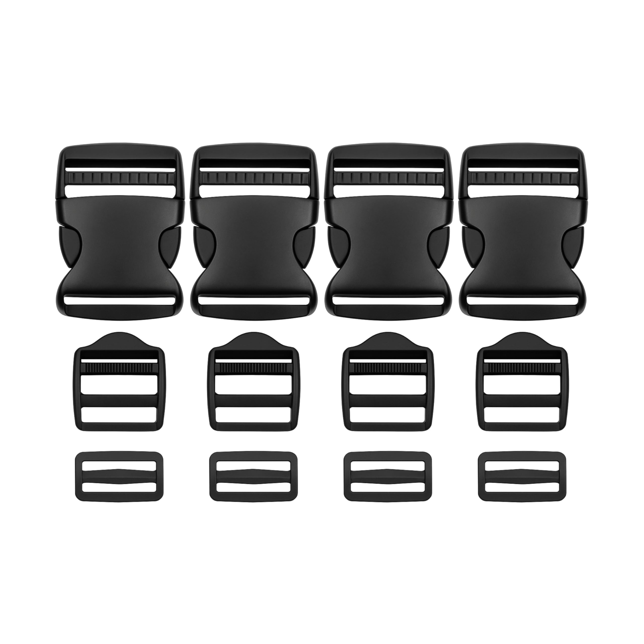 Your Day Mate Buckle, bar and ladder buckle set, 12 pack, for 38 mm wide belt straps, 4 x 38 mm clasp each, in black, belt strap with double-sided click fastener, backpack rope clamp clip