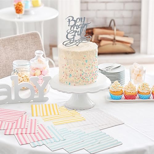 Miniatura 4 de Paquete de 100 servilletas de cóctel con bordes festoneados de 2 capas, servilletas de bebidas a rayas de 5 x 5 pulgadas, servilletas desechables de