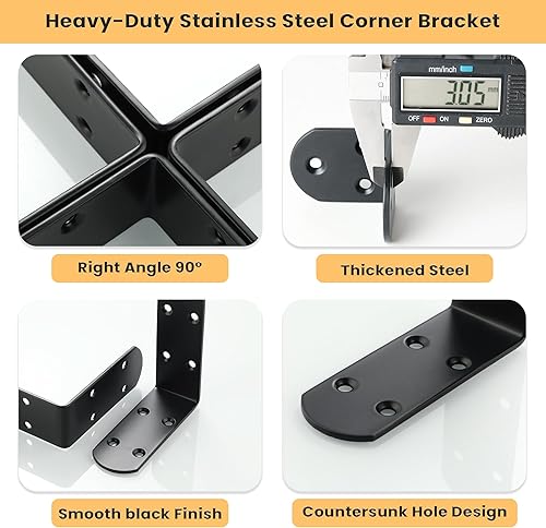 Miniatura 52 de Alise Soportes flotantes para estantes resistentes en forma de L, soportes de esquina de ángulo negro para estantes, soporte de estante reforzado