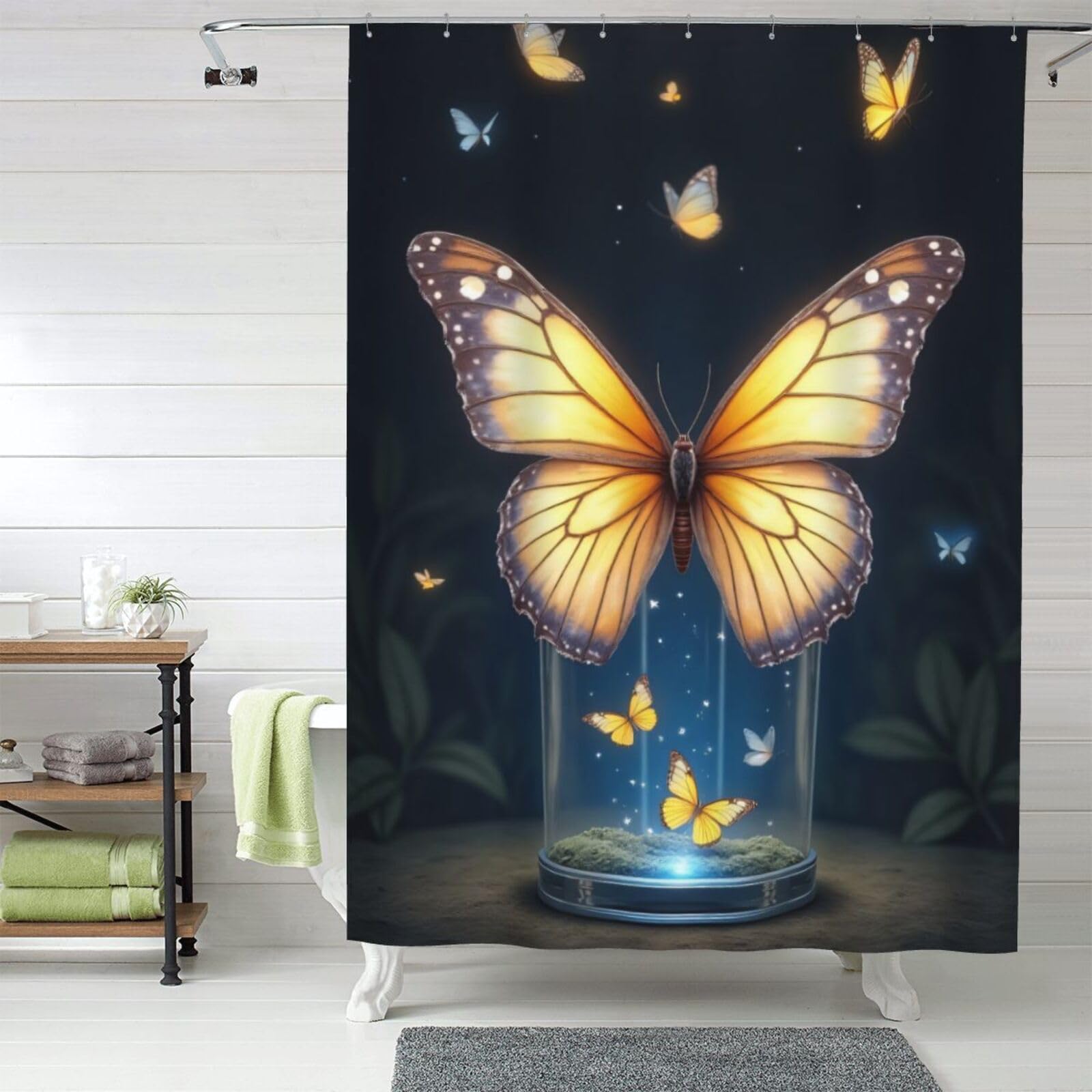 Rideau de douche en tissu imperméable papillon doré 152x183 avec crochets