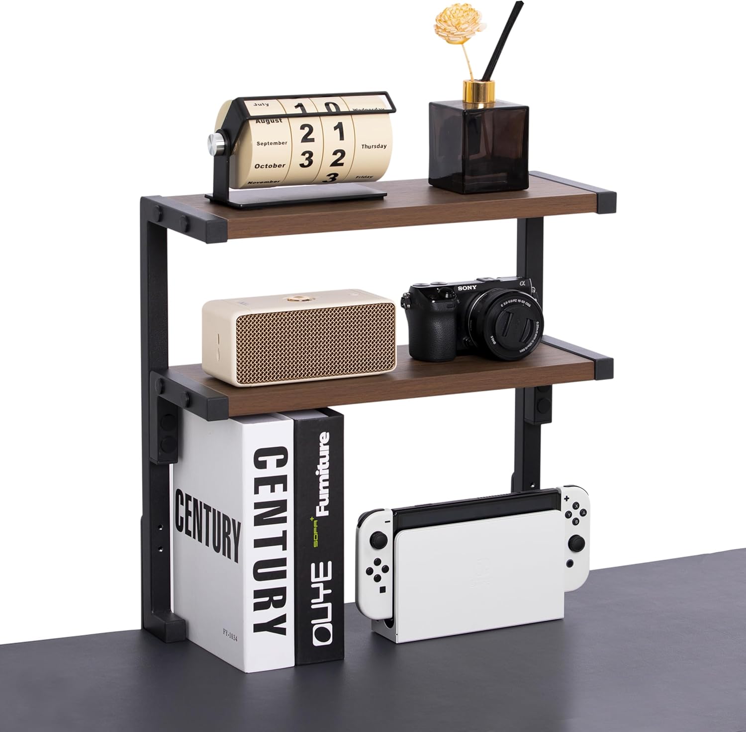 Clamp on Desk Shelf 2-Tier Shelving Unit Table Organizer Above or Under Desk, Storage Tray Desk Workspace Organizers Desktop Storage Table Extender for Office Home (12.6 * 7)