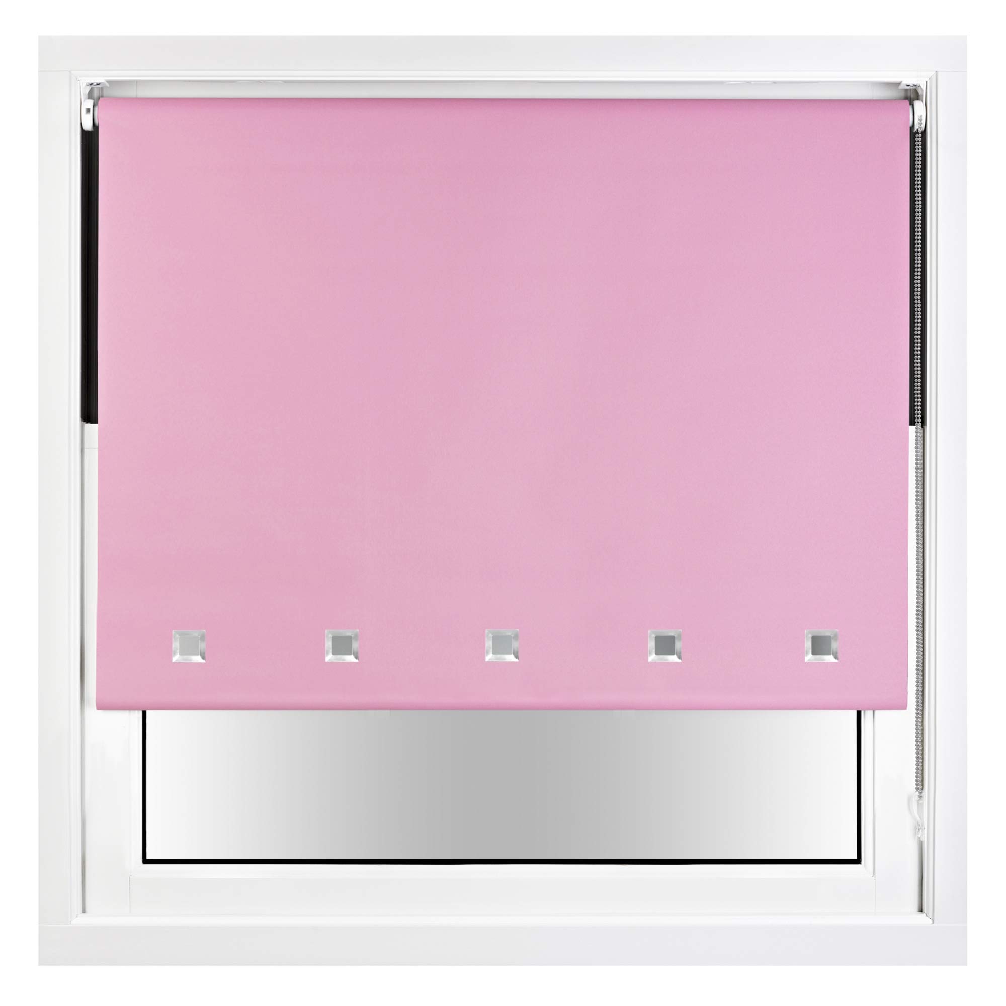 FURNISHED Blackout Roller Blind with Square Eyelets & Metal Fittings Trimmable - Pink, 85W x 165H cm
