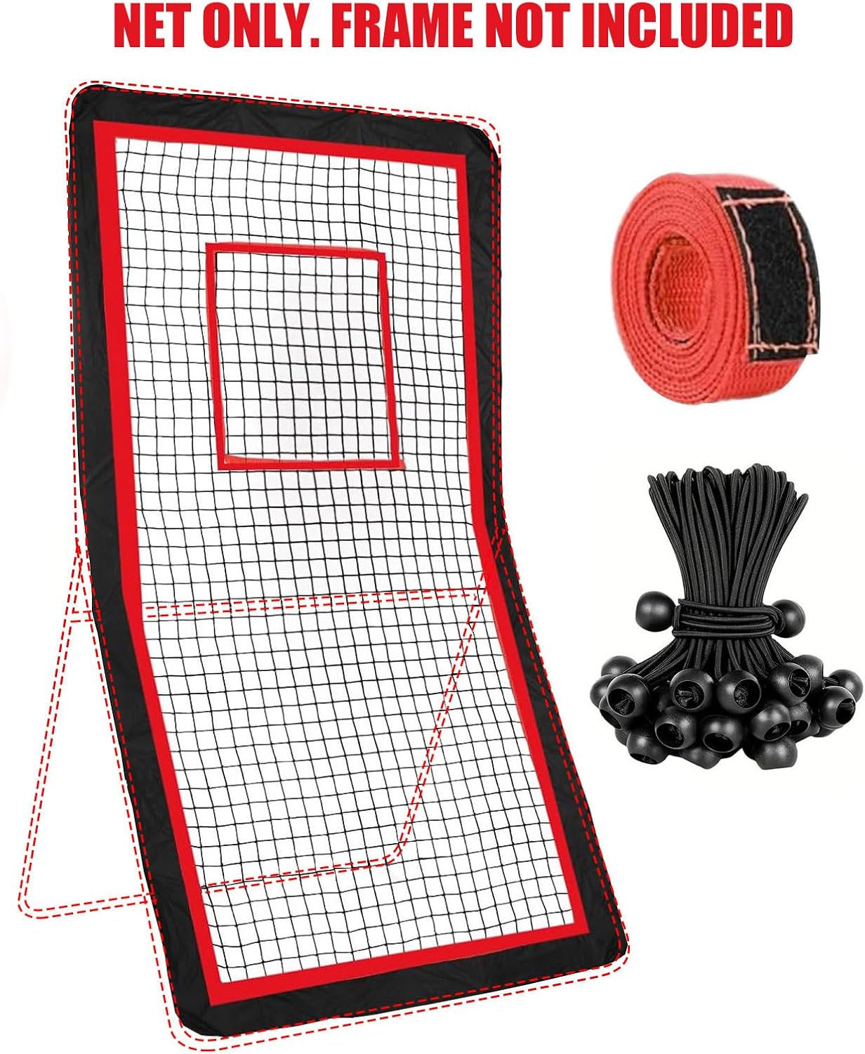 4×7 Ft Lacrosse Rebounder Net Replacement (NET ONLY) with Goal Strap and Bungee Cords for 4×7 Ft Existing Lacrosse Frames Bounce Back Net - Frame NOT Included - Image 3