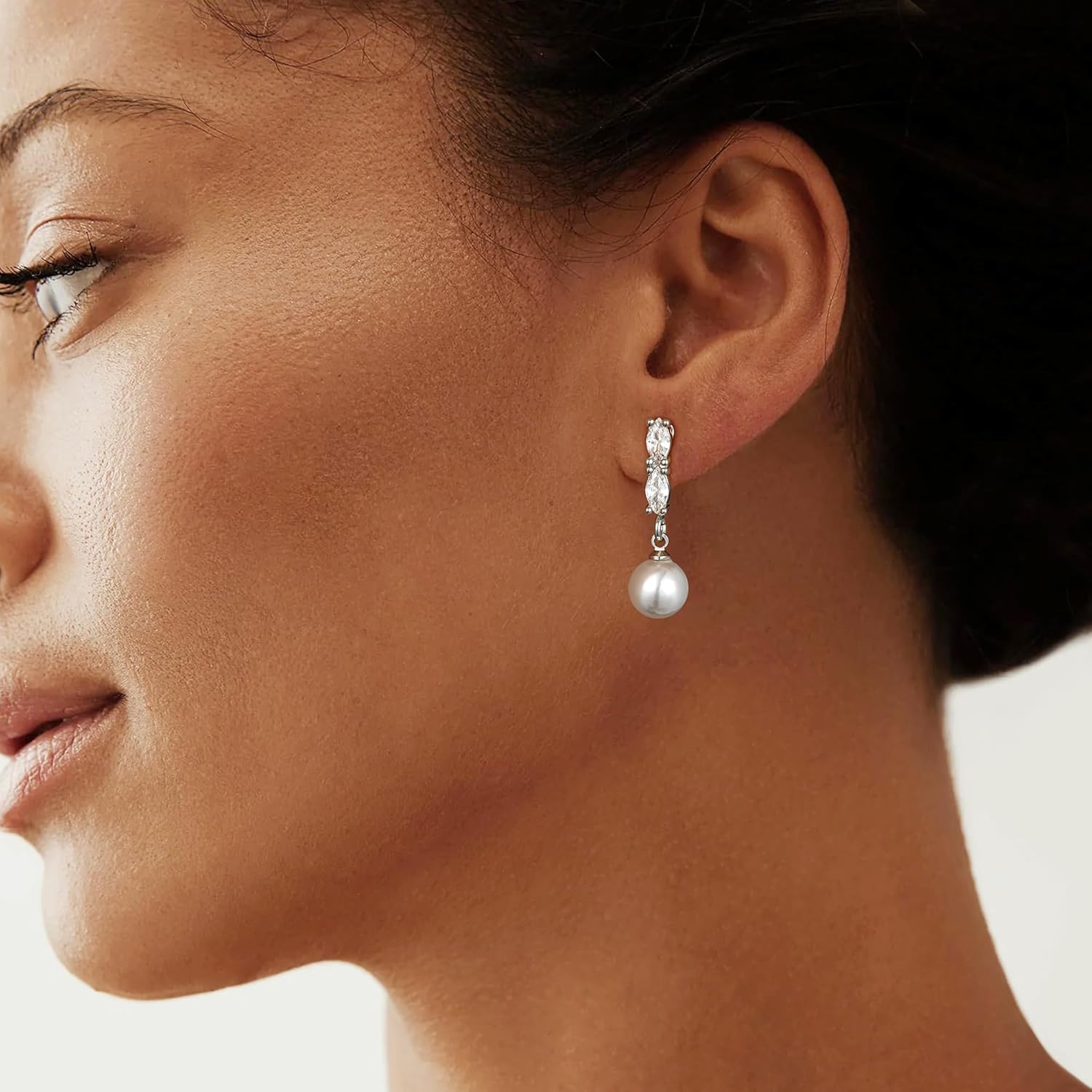 Pearl Clip on Earrings for Women 14K Gold/Silver Plated Pearl Earrings Cubic Zirconia Non Pierced Earrings for Women Jewelry Gifts Wedding Party Fashion Trendy Jewelry Gifts - Image 3