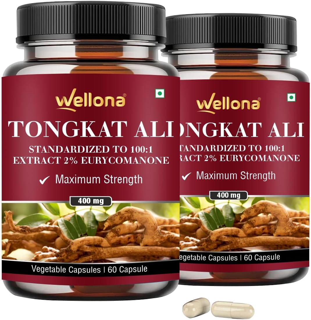 - Tongkat Ali Supplement Root Extract 400mg Capsules, 2% Eurycomanone Herbal Supplement for Men | Standardized to 100:1 | Maximum Strength (60 Veg Capsules) (Pack of 2)