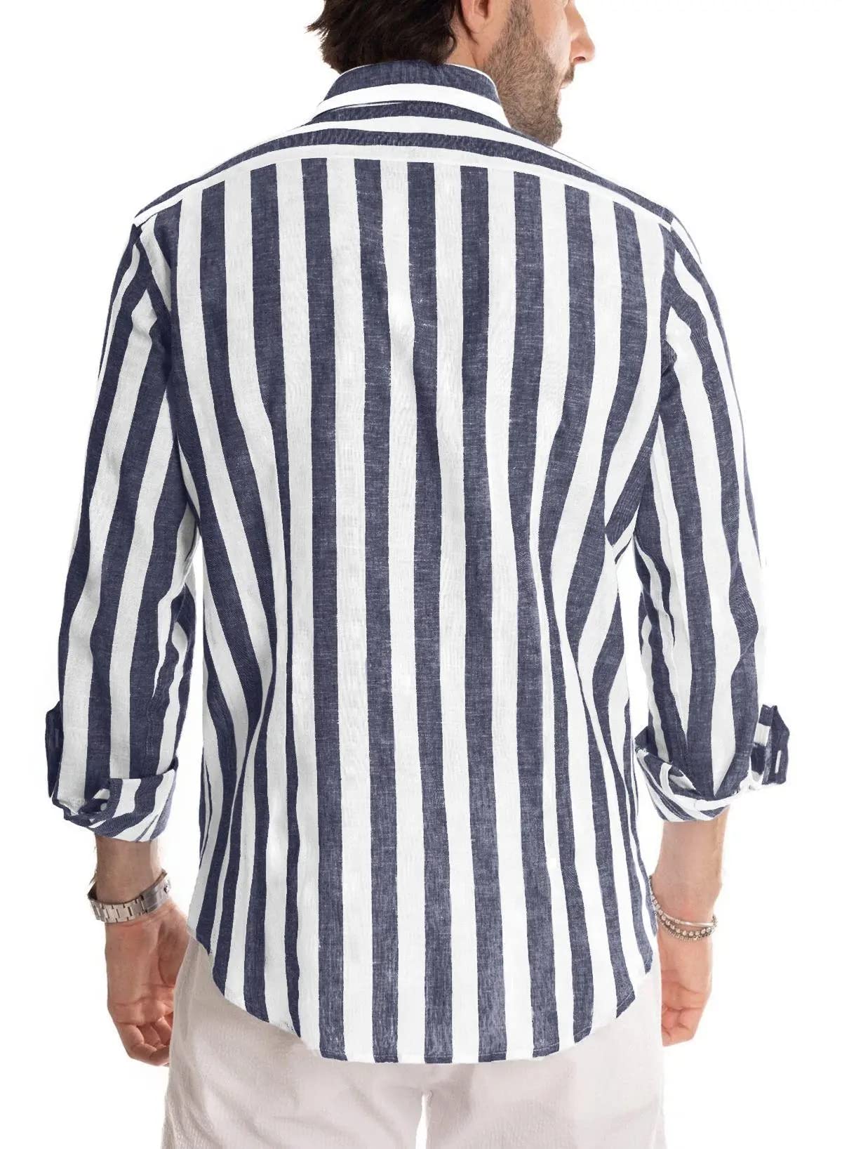 Meilicloth Camicia Uomo a Righe Cotone Manica Lunga Casual Lino Trama Western Regular Fit