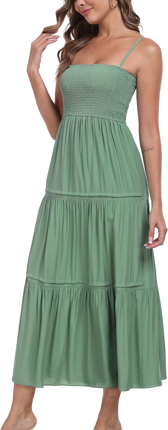 Women's Summer Maxi Dress Casual Boho Sleeveless Strapless Smocked Tiered Long Sun Dresses - Image 6