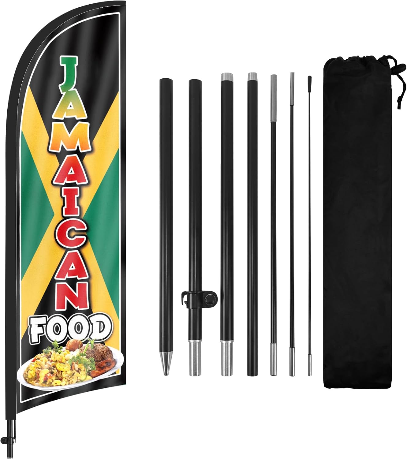 Jamaican Food Advertising Feather Flags Banner, Jamaican Food Swooper Flags with Poles and Ground Stake, 8FT Advertising Feather Flags Sign for Jamaican Food Business
