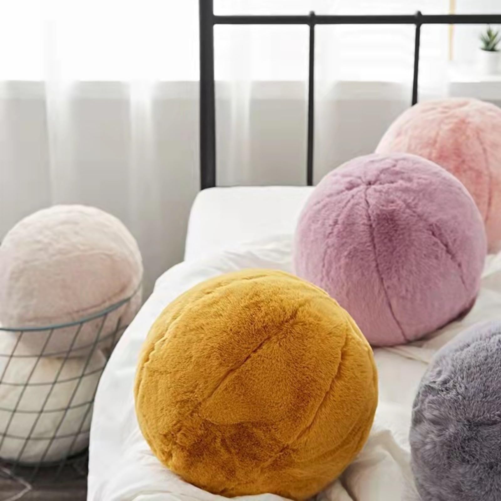 Sphere Pillow Plush Round Ball Throw Pillows 30cm Solid Color Soft Cute Cushions for Home Decor(E,28cm?0.45kg?)