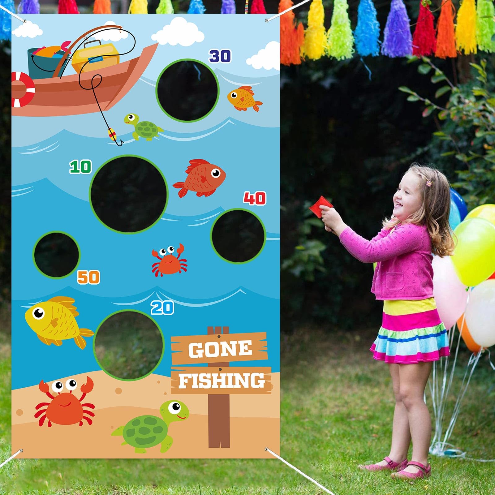 Kreat4joy Caccia Pesca Decorazioni Di Compleanno Ragazzo, Pesca A Tema Decorazioni Per Feste Di Compleanno, Verde Blu Marrone Palloncino Arco Con Sfondo Selvatico Cervo Pesce Avventura All'aperto