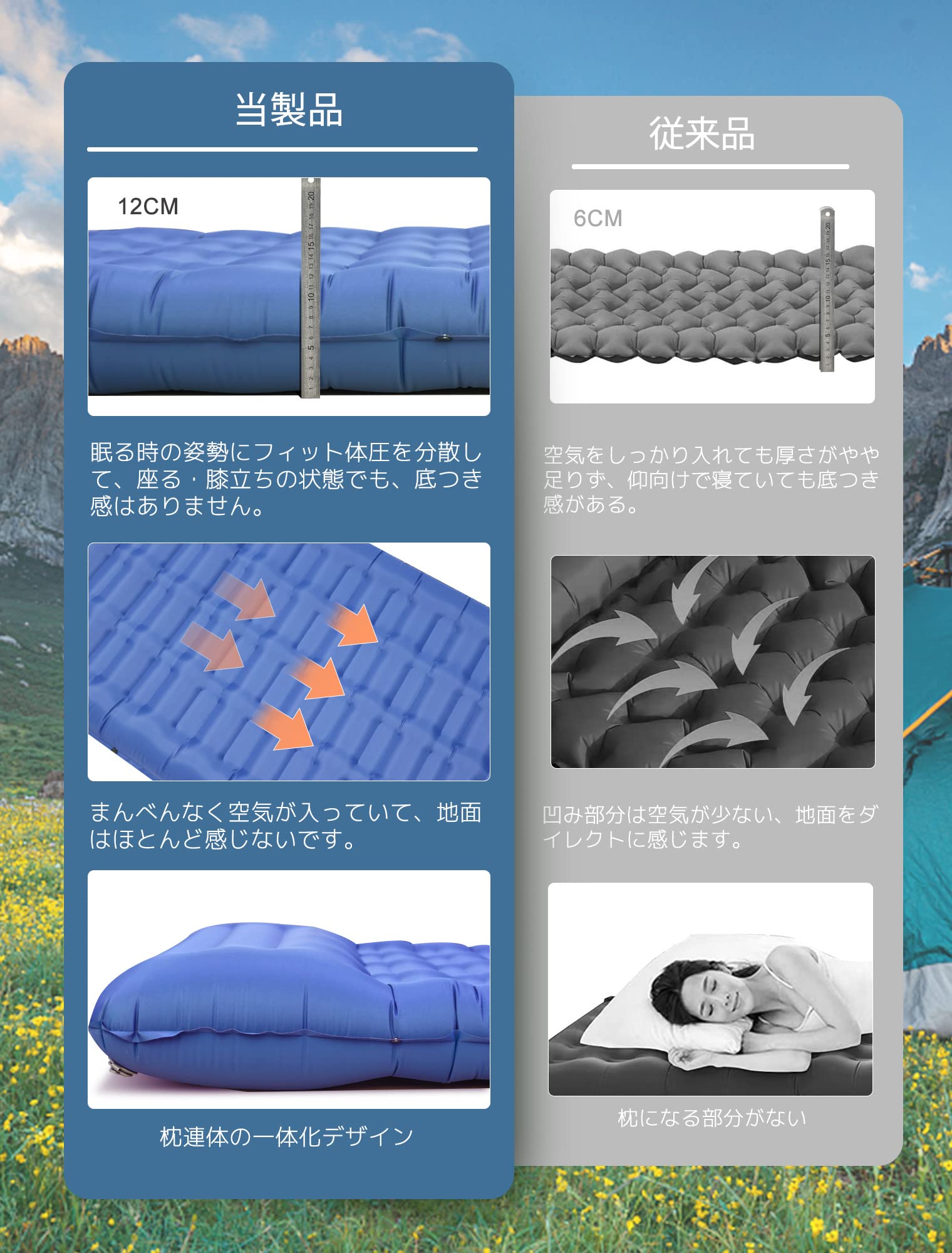 Amazon.co.jp: エアーマット キャンプ マット【厚さ約12CM・幅広