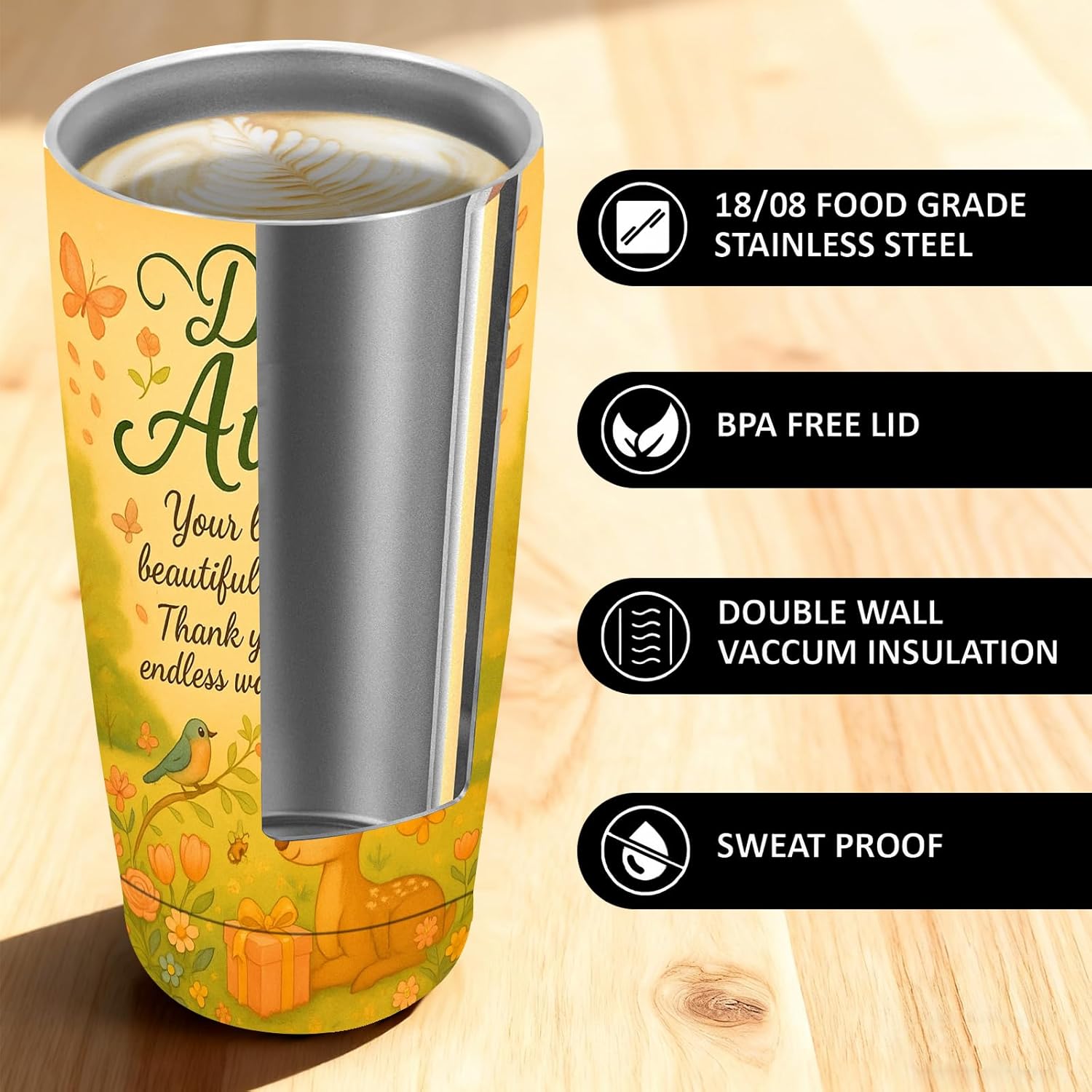 Aunt Gifts From Niece Or Nephew - 20 Oz Stainless Steel Skinny Tumbler With Straw Lid, Auntie Gifts For Women, Dear Aunt Nutrition Facts Travel Cup - Image 6