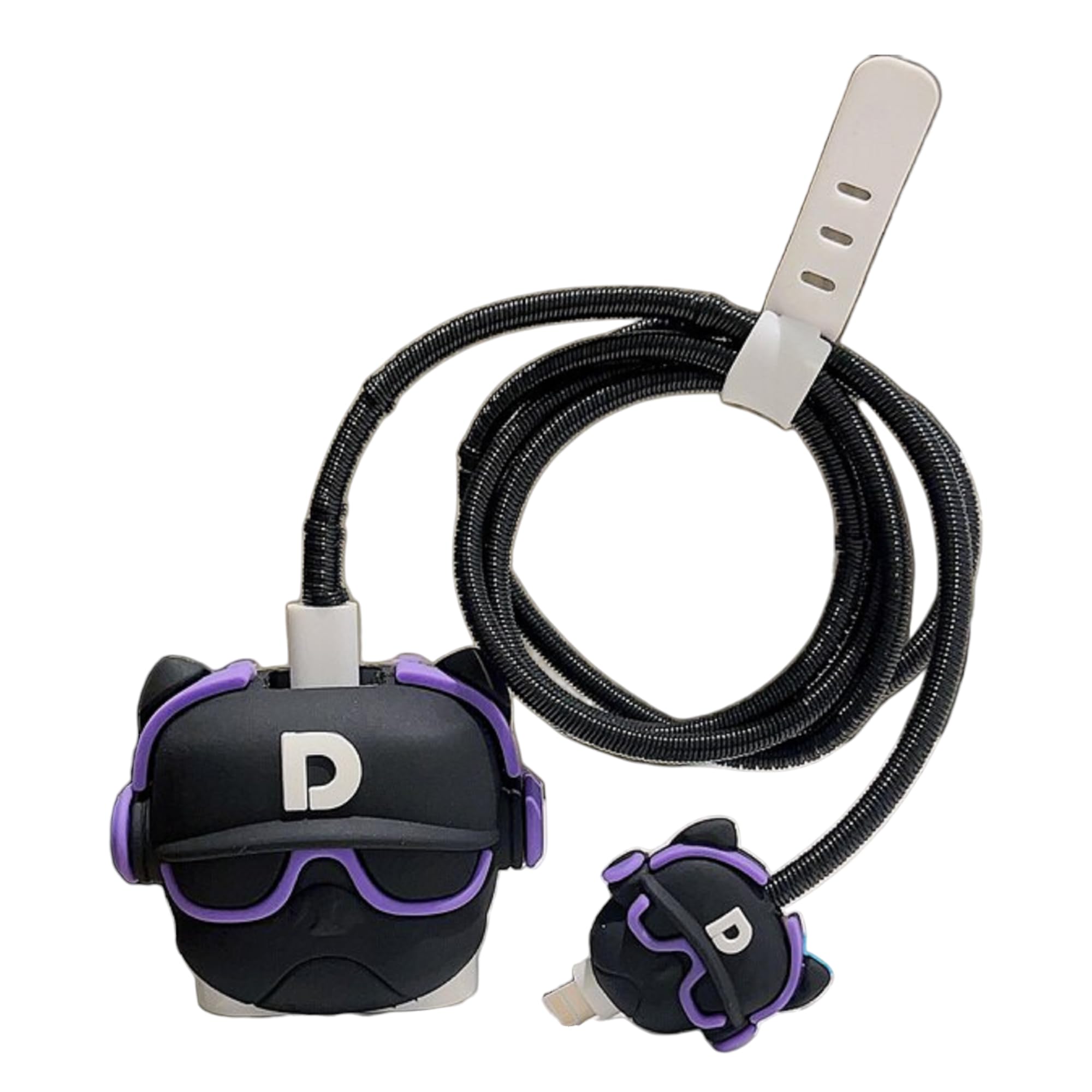 AUGEN Cartoon 3D Design Protective Case for 20W iPhone USB-C Power Adapter Charger, Cute Cartoon Lightning Data Cable Case for iPhone Charger (French Bull Dog Purple, Pack of 1)