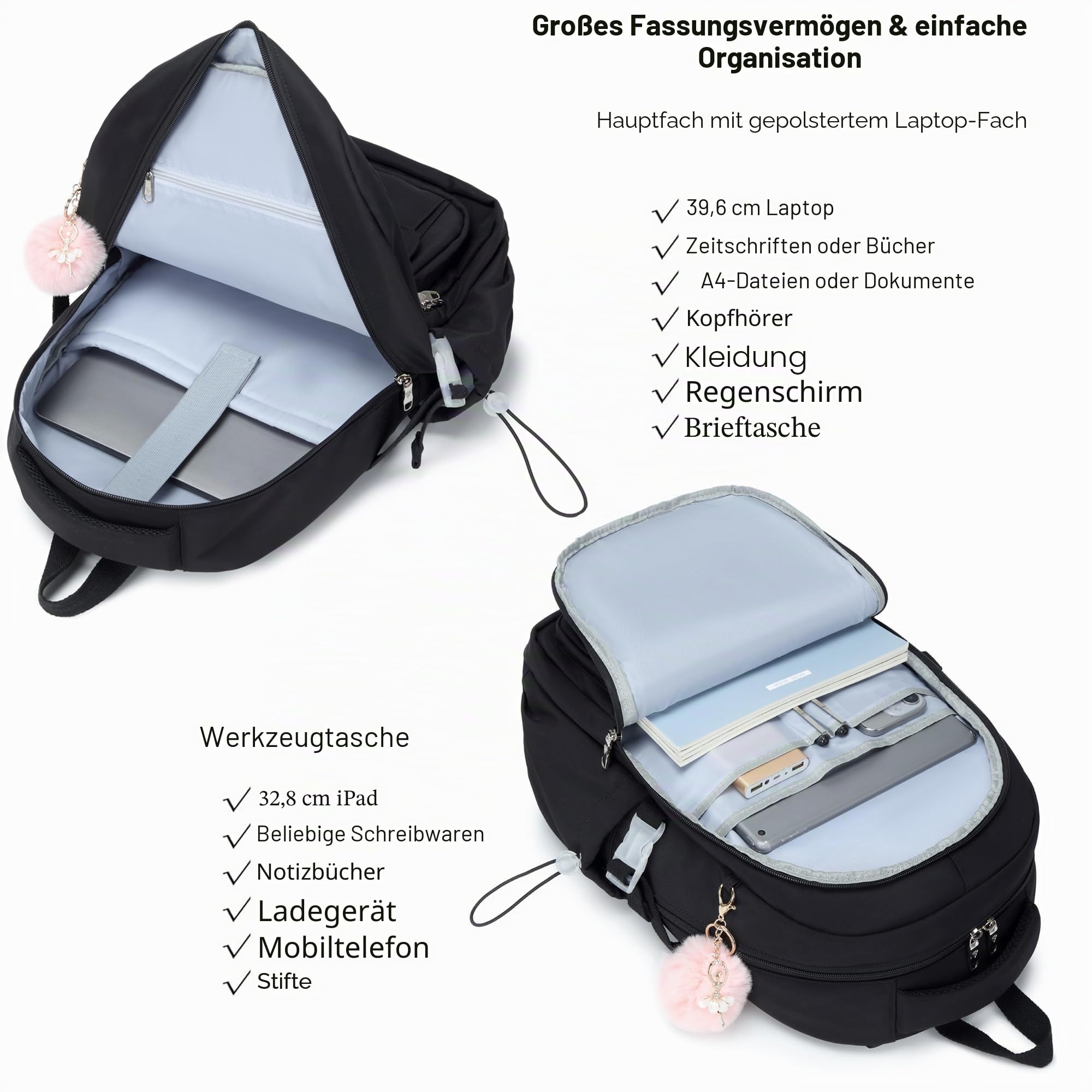 Schultasche für Teenager, Mädchen, Rucksack, 3-teilig, Rucksack für Mädchen, 39,6 cm (15,6 Zoll) Laptop mit Lunchbox, Federmäppchen-Set