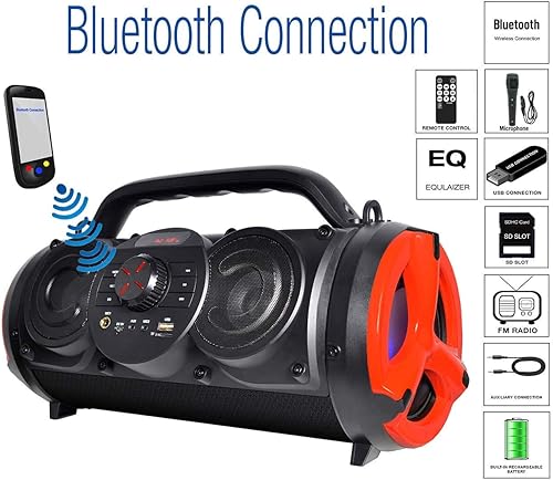 Miniatura 2 de Boytone, Altavoz portátil Bluetooth Boombox, interior/exterior, 25 W, sonido fuerte, graves más profundos, subwoofer de 5 pulgadas, tweeter 3.25,