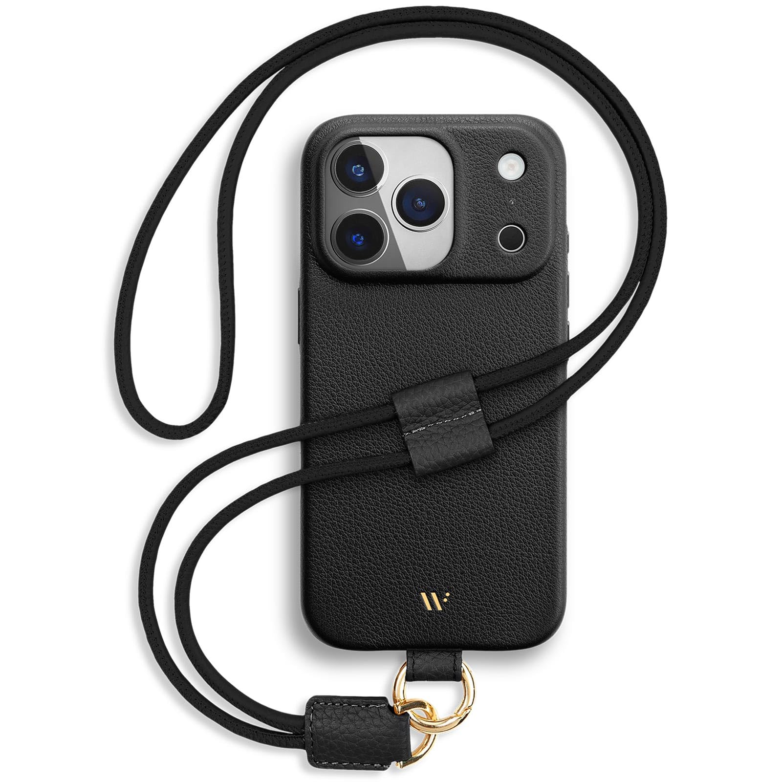 WIIUKA Funda para iPhone 17 Pro, piel de Alemania, funda de piel para teléfono móvil, funda para teléfono móvil, funda para teléfono móvil, funda de cadena, correa de cuello, lazo de esquí, negro