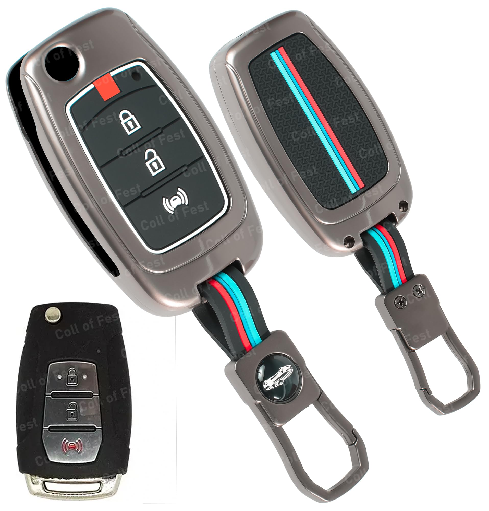 Coll of Fest® Metal Silicon Key Cover Compatible for Mahindra XUV300, Alturas G4 Flip Smart Key Cover Metal & Silicon Protection Special Feature Visible in Low-Light Conditions-image-43