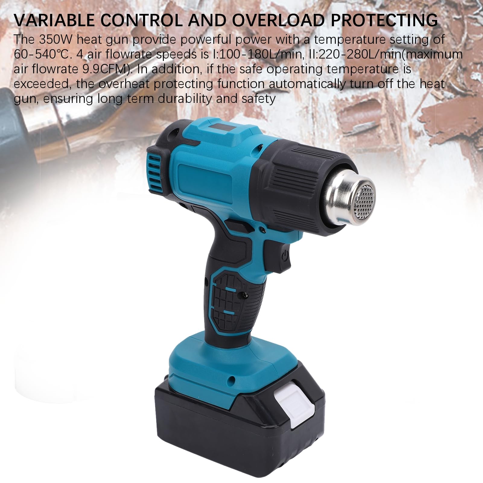 Luocute Pistola de Calor Inalámbrica, Temperatura Máxima de 1022 °F, Pantalla LCD, Manualidades, Tubo Retráctil, Eliminación de Pintura, 4 Boquillas, Modo de Memoria, Funciona con