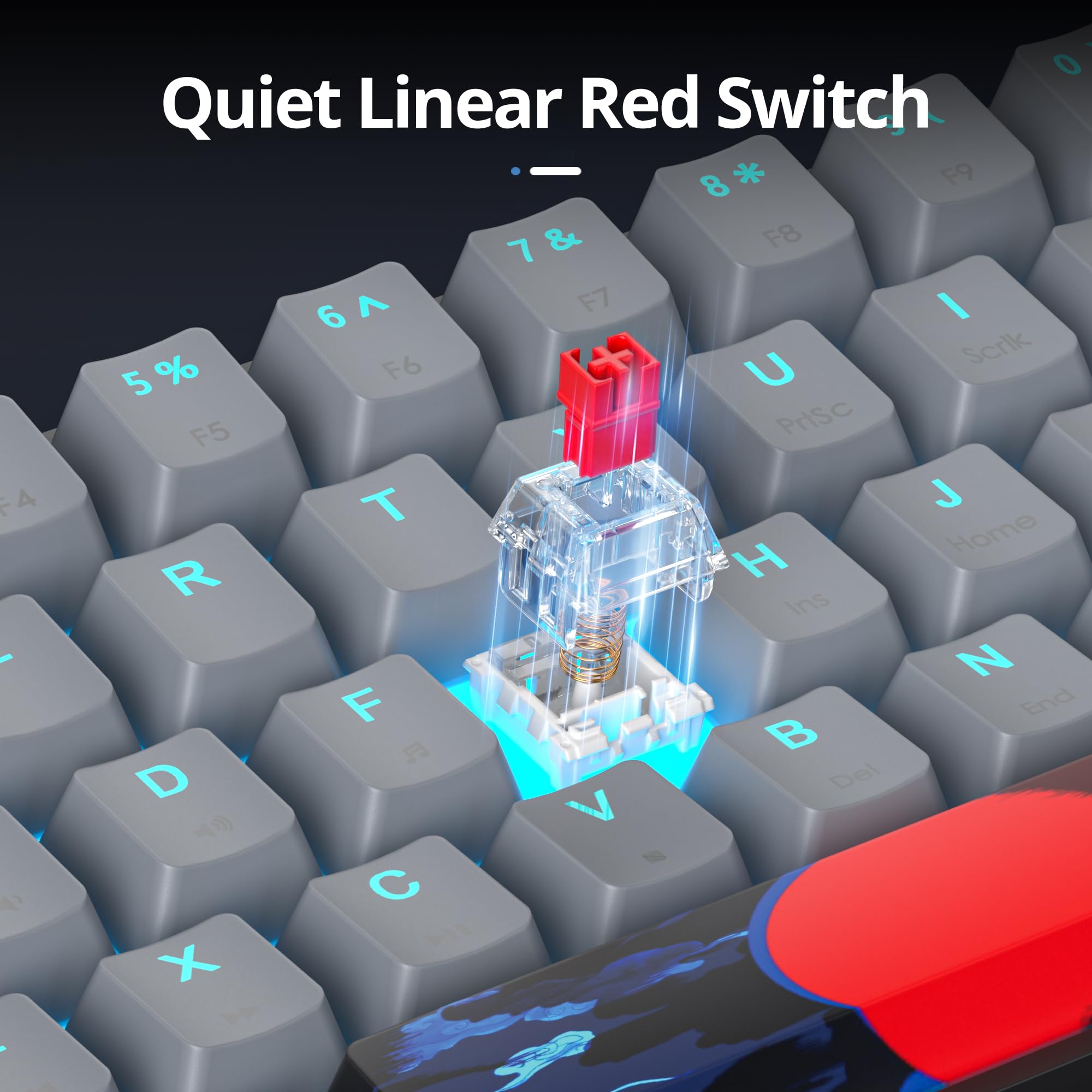 SOLIDEE clavier mécanique de jeu 60%,61 touches avec commutateur rouges linéaires,Lumière bleu glacier,clavier mécanique filaire avec rétroéclairage LED,clavier compact pour PS5/PS4(61 Black Grey)