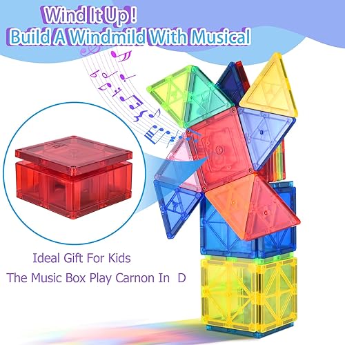 Miniatura 2 de Asago Azulejos magnéticos con auto y caja musical, juego de azulejos magnéticos expandidos, bloque de construcción para niños pequeños de 3 a 5