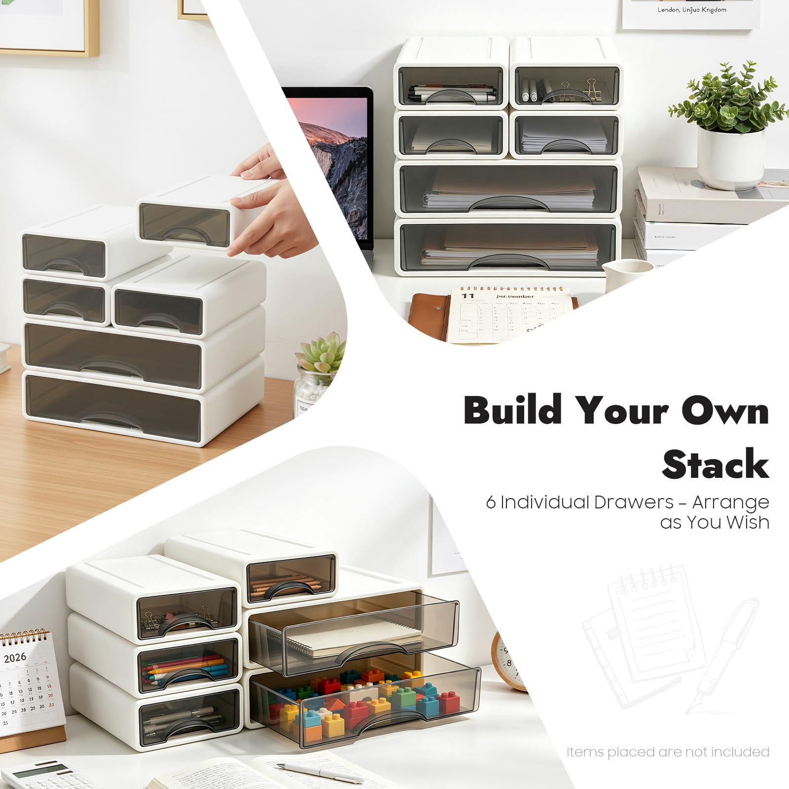 6 organizer da scrivania, cassetti con design semitrasparente e design a scatto, forte stabilità per famiglia, ufficio
